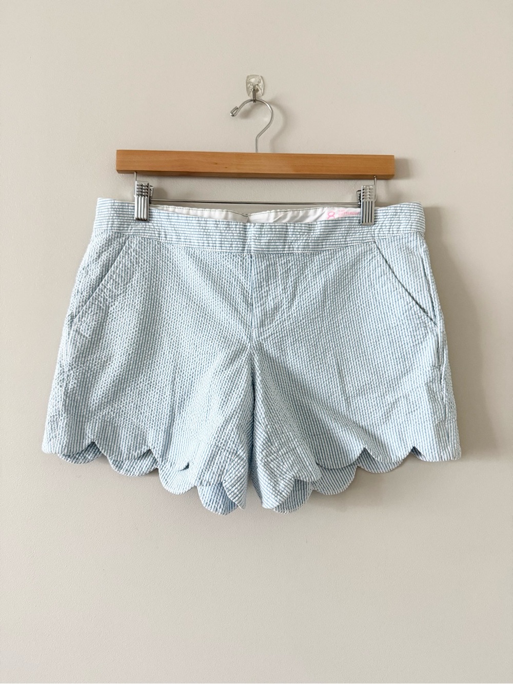Lilly Pulitzer Buttercup Scalloped Seersucker Shorts - Light Blue White Size 8